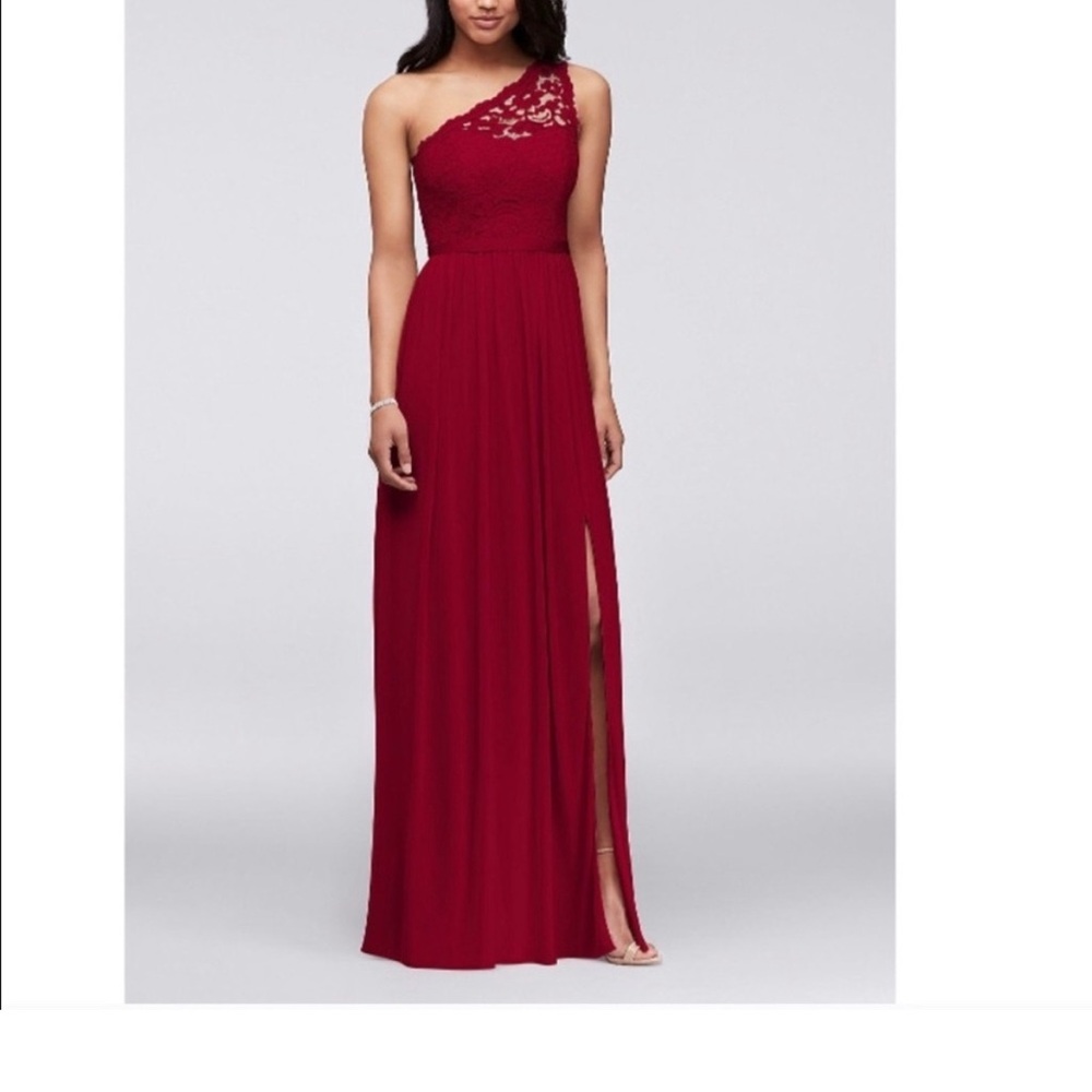 David's Bridal Apple Red Bridesmaid Dress